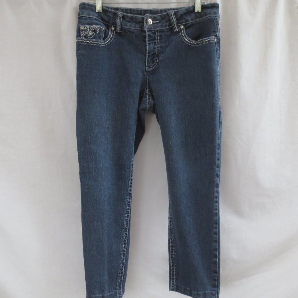 Faded Glory Jeans Dark Wash Embroidered Bling Reg Rise Straight Leg Crop Size 10